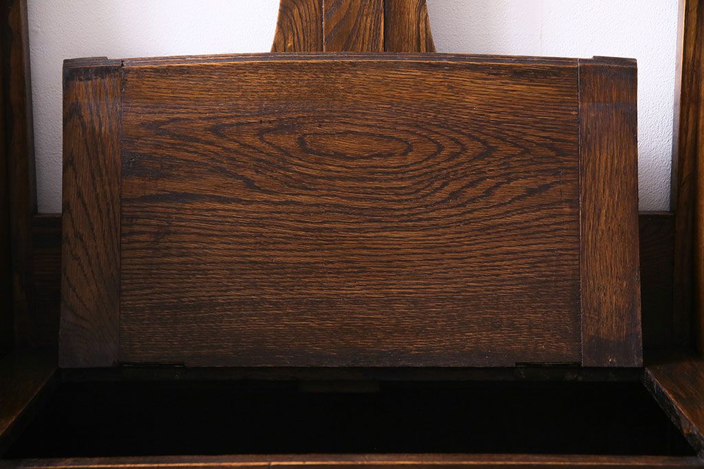 アンティーク雑貨　イギリスアンティーク　オーク材　重厚感を放つ機能的なベンチ付きホールスタンド(傘立て、コート掛け)