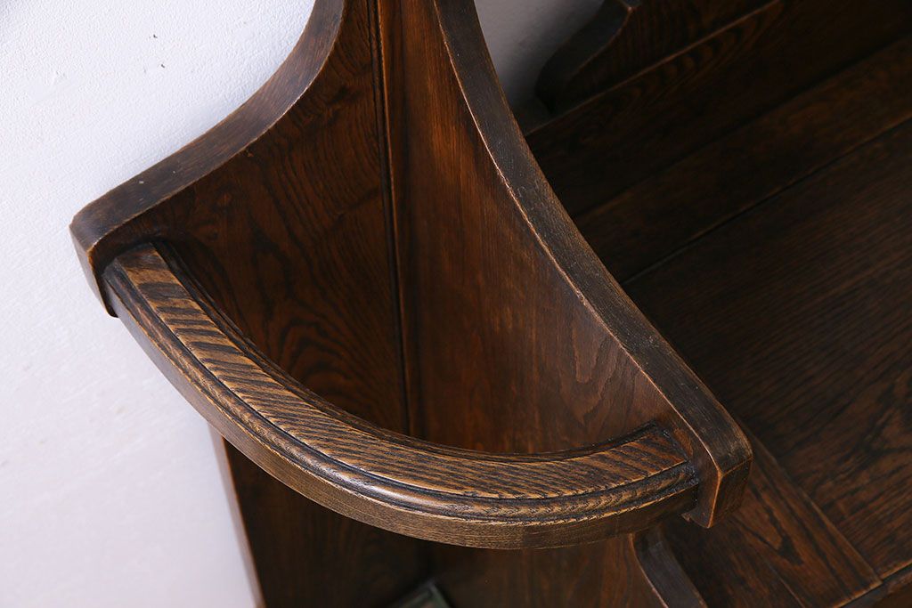 アンティーク雑貨　イギリスアンティーク　オーク材　重厚感を放つ機能的なベンチ付きホールスタンド(傘立て、コート掛け)