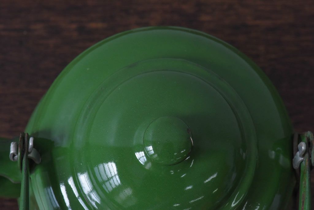 アンティーク雑貨　昭和レトロ　日本製　ツバサ　グリーンのホーローケトル(やかん、薬缶)