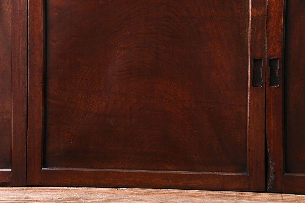 明治期　ケヤキ材一枚板　綺麗な漆塗りのアンティーク板戸4枚セット(窓)