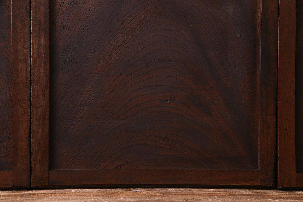 明治期　ケヤキ材一枚板　綺麗な漆塗りのアンティーク板戸4枚セット(窓)
