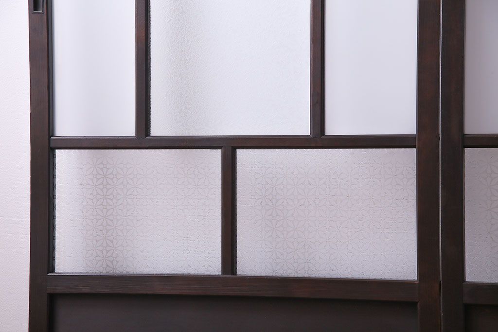 【I様ご成約分】3種のガラス入り　花模様のカットガラスがレトロな引き戸(ガラス戸、建具)4枚セット