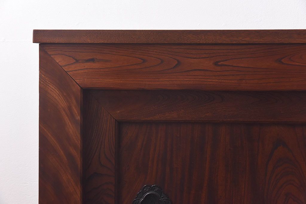 アンティーク家具　和製アンティーク　上手物!　六尺　ケヤキ材の美しい杢目を堪能できるサイドボード(収納箪笥、水屋箪笥)