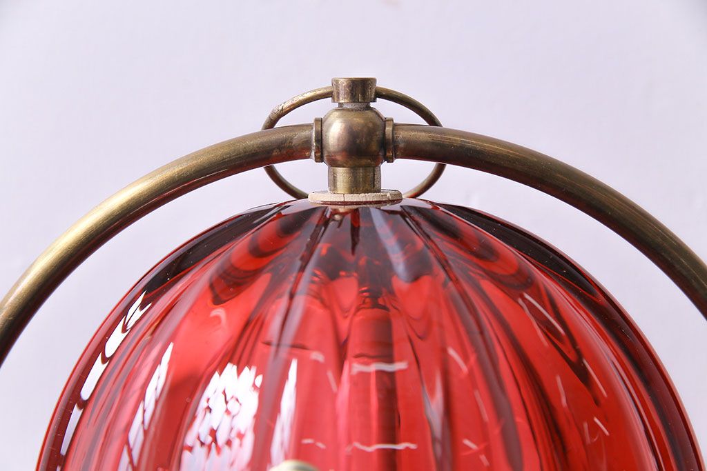昭和期 IWATA GLASS(イワタグラス、岩田工芸硝子) 赤いガラスのスタンドライト(共箱付き)(ナイトスタンド、テーブルランプ、卓上照明