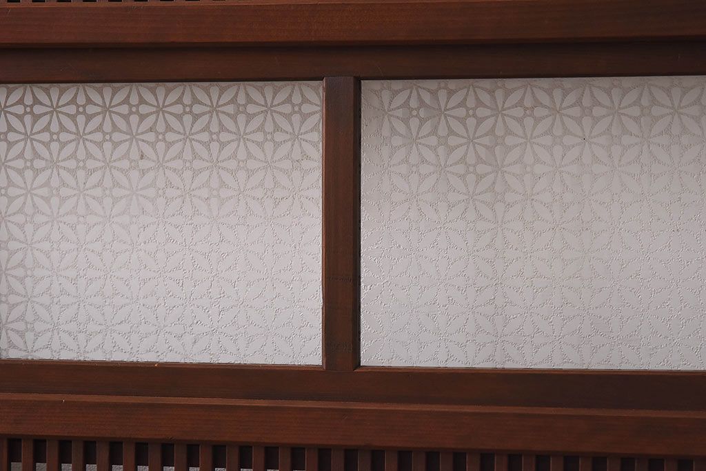昭和レトロ　オリジナル　花模様ガラスが可愛らしい格子ガラス戸2枚セット(建具、引き戸)