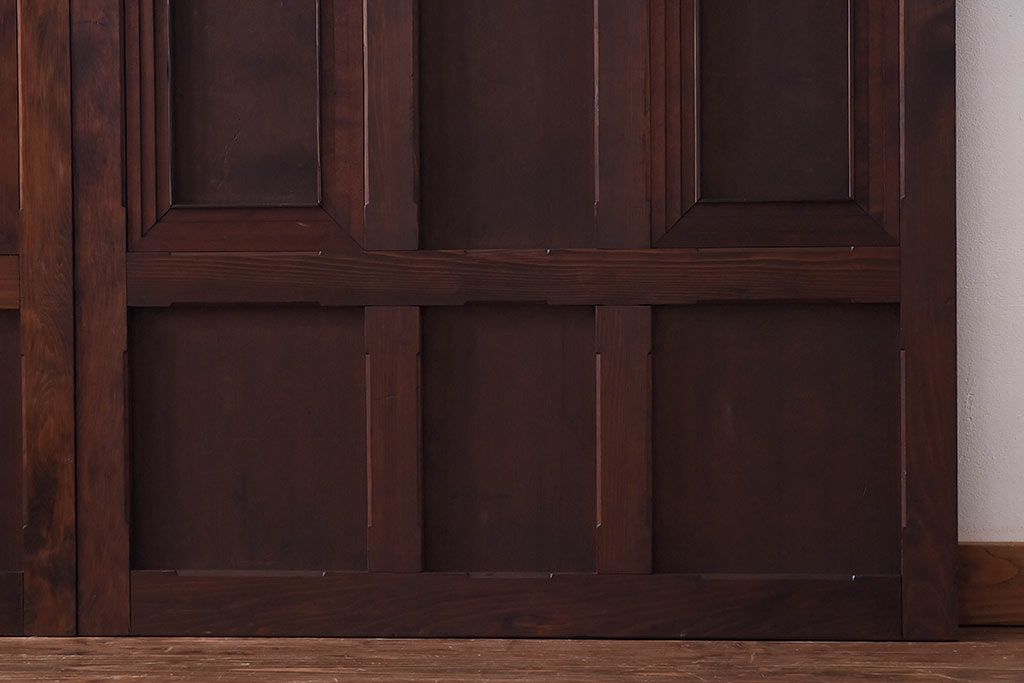 【I様ご成約分】和製アンティーク　激レア品!　ヒノキ材　アールデコ様式の幾何学図形が魅力的な板戸(引き戸、建具)4枚組
