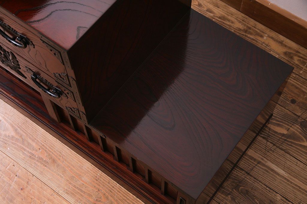 中古　仙台民芸箪笥(仙台箪笥)　欅産業　KC-40L　拭き漆塗り　三尺階段箪笥(左上がり)