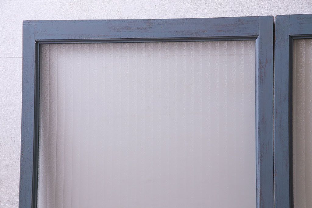 ペイント家具　銀モールガラス入り　レトロでシャビーな雰囲気を楽しめるガラス戸2枚セット(窓、引き戸)
