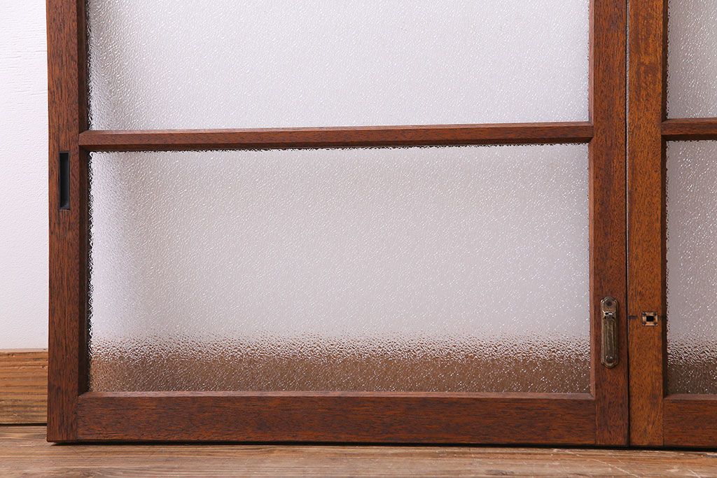 昭和レトロ　ダイヤガラス入り!　素朴な木の風合いが楽しめるガラス戸(窓、引き戸、建具)4枚組