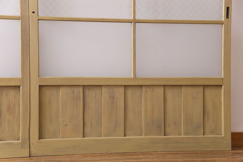 ペイント建具　当店オリジナルガラス　レトロな雰囲気が魅力のガラス格子戸2枚セット(引き戸)(2)