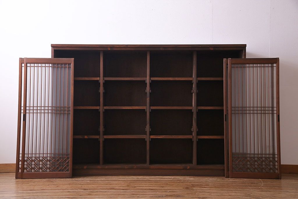 ラフジュ工房オリジナル　古い書院戸を取り入れた組子ガラス戸棚(収納棚、サイドボード)(1)