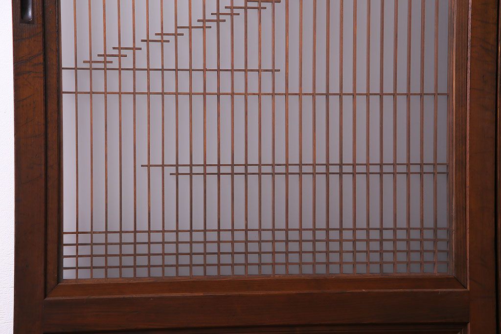 上手物　ケヤキ材使用　組子で富士が描かれたガラス戸(引き戸、建具)4枚セット