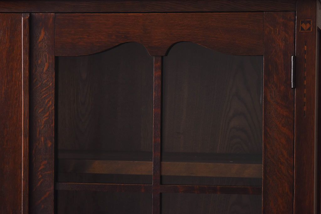 レトロ家具　大正ロマン　上手物　象嵌入り　レトロで上品なガラス収納棚(ブックケース、食器棚、飾り棚)