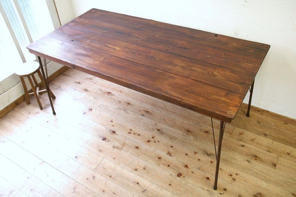 アンティーク家具　☆古い木の大きな鉄脚作業台1