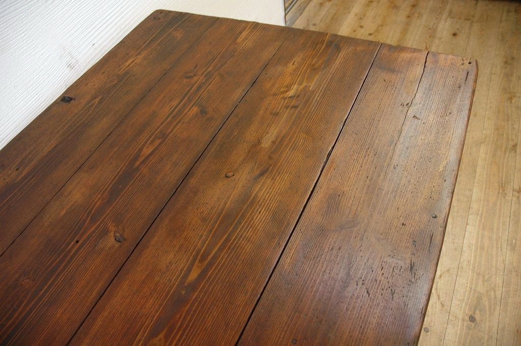 アンティーク家具　☆古い木の大きな鉄脚作業台1