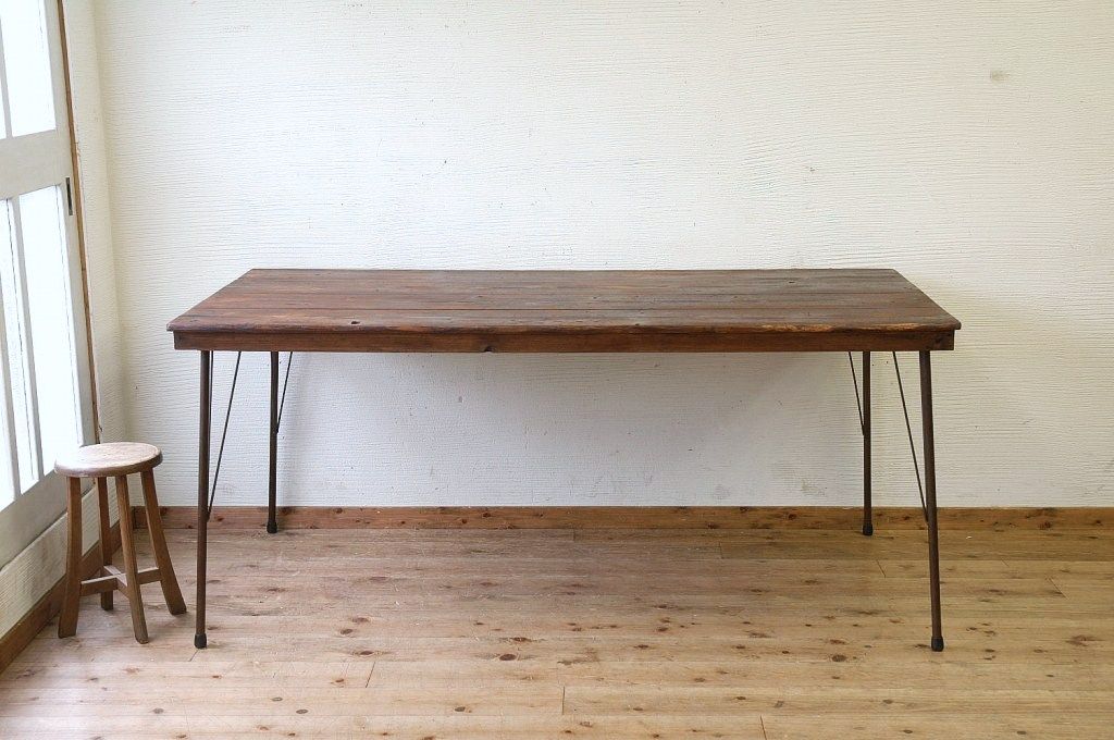 アンティーク家具　☆古い木の大きな鉄脚作業台1