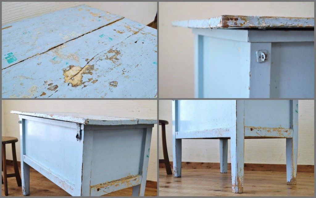 アンティーク家具　★古い酒屋のペンキの剥げた収納付き作業台