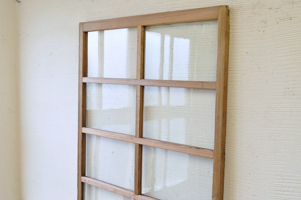 和製アンティーク　古い木味の小窓付き引き戸
