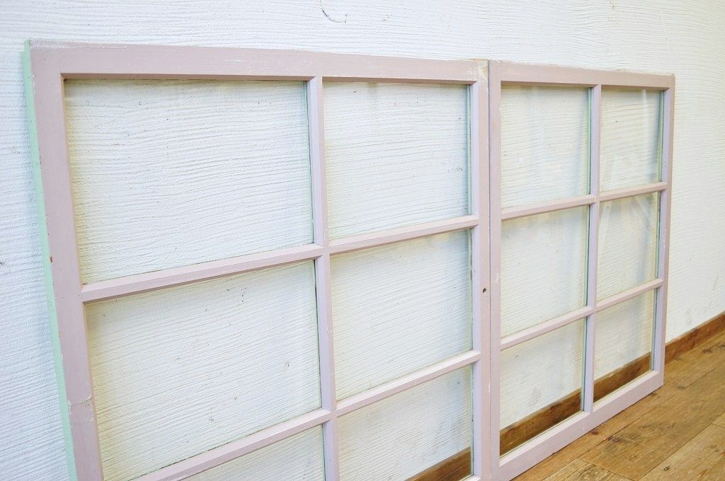 古い学校のペイント引き戸2枚セット4(窓)