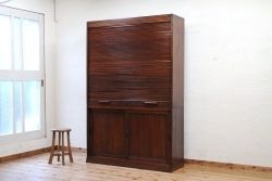 アンティーク家具　高級品　古いナラ材の上質なロールトップキャビネット(収納棚、本棚、本箱、ブックケース)