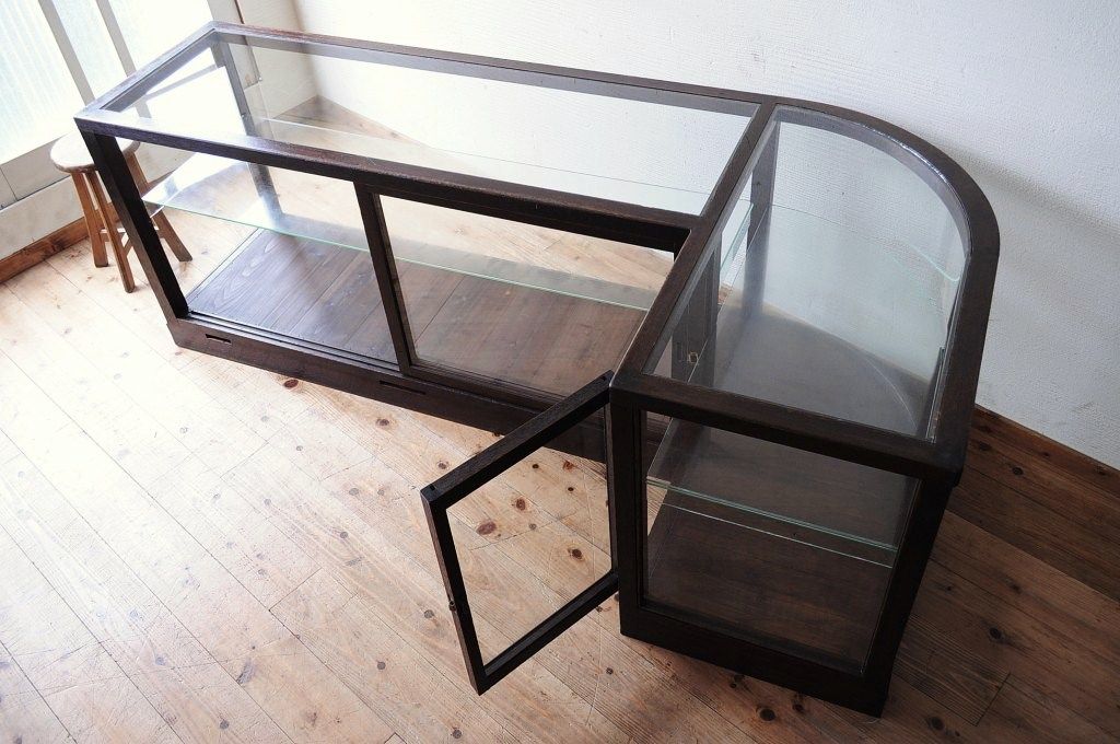 アンティーク家具　◆総楢材!古い和菓子店のL型Rガラスケース