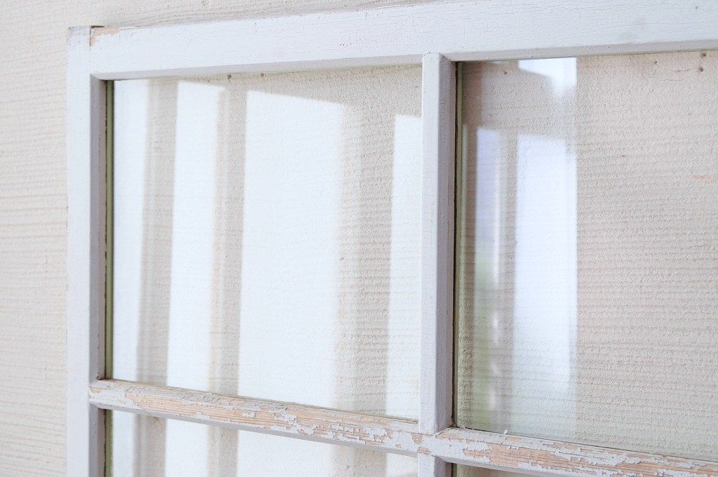 レトロ　古い学校のペンキの剥げた引き戸2枚セット2(窓)