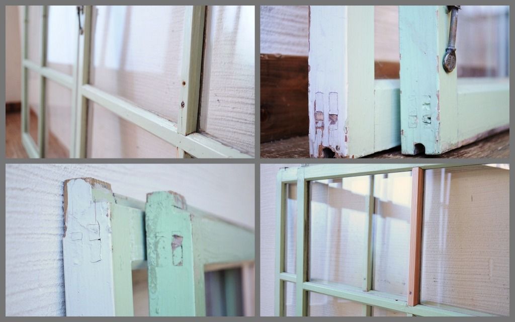 レトロ　古い学校のペンキの剥げた引き戸2枚セット3(窓)