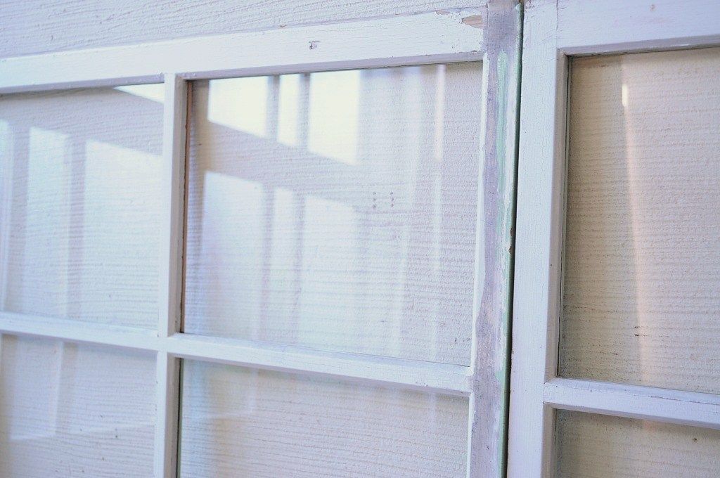 レトロ　古い学校のペンキの剥げた引き戸2枚セット5(窓)