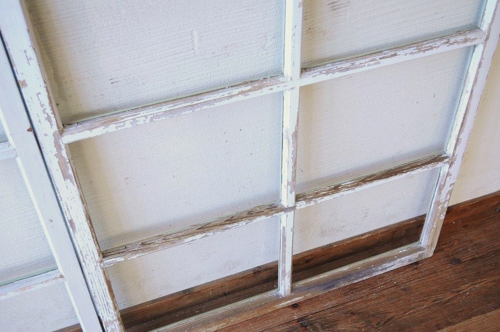 レトロ　古い学校のペンキの剥げた引き戸2枚セット6(窓)