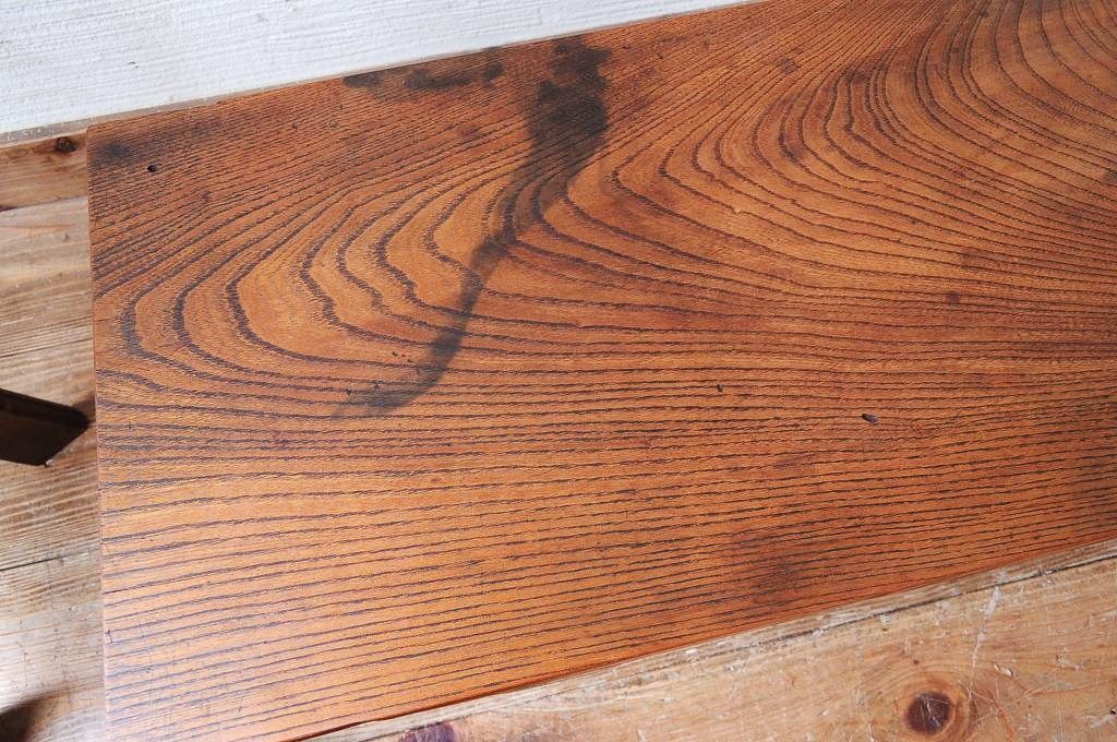 アンティーク雑貨　古い欅材の一枚板鉄脚ローボード