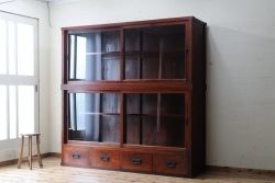 ◇アンティーク家具　総欅!漆の綺麗な二段重ね収納棚