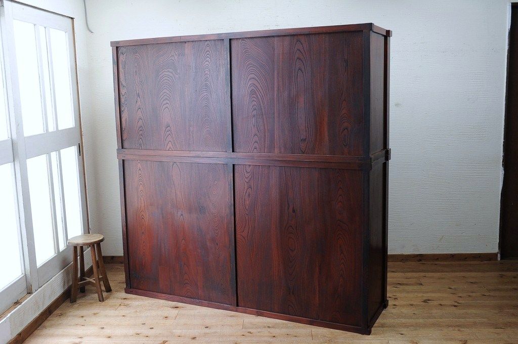 アンティーク家具 総欅!漆の綺麗な二段重ね収納棚 ラフジュ工房
