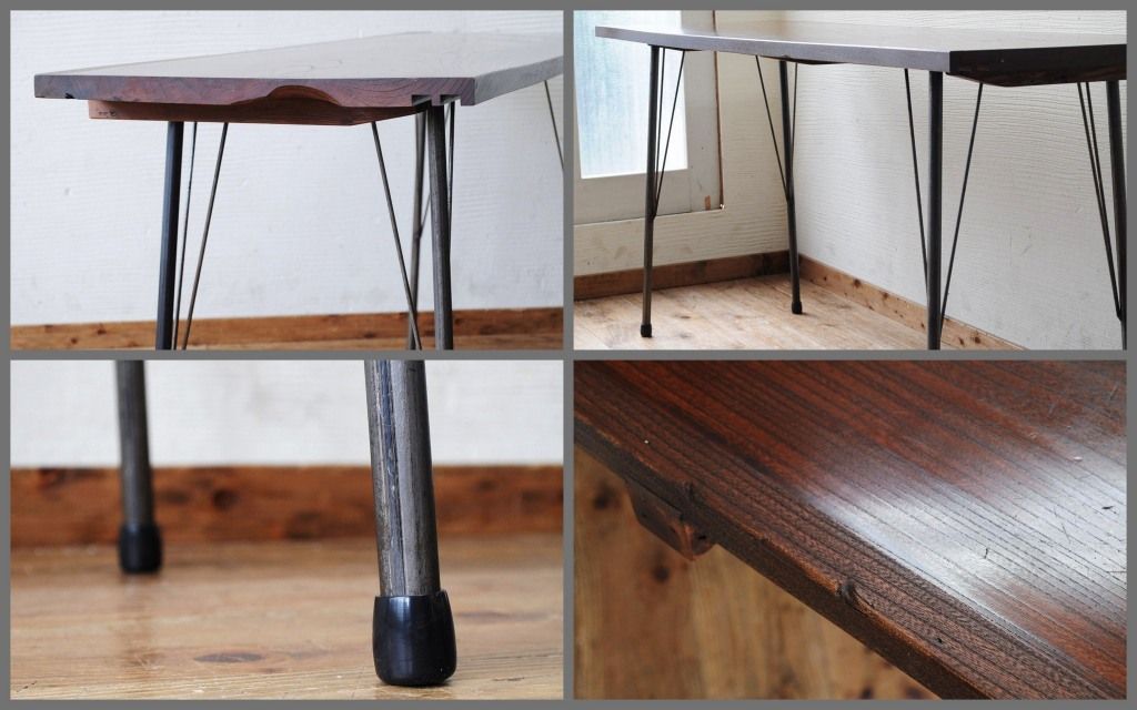 アンティーク家具　天板一枚板!古い欅材の鉄脚アンティークテーブル1