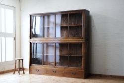 ◇極上美品!古い栗材のシンプルな引き出し付き収納棚