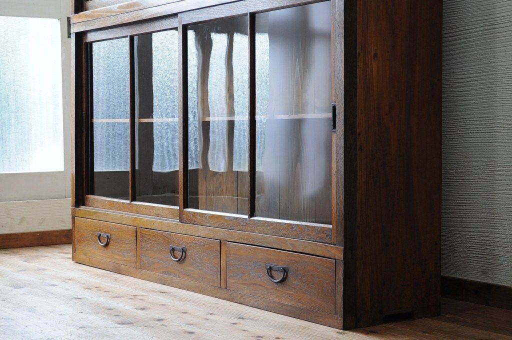 ◇極上美品!古い栗材のシンプルな引き出し付き収納棚