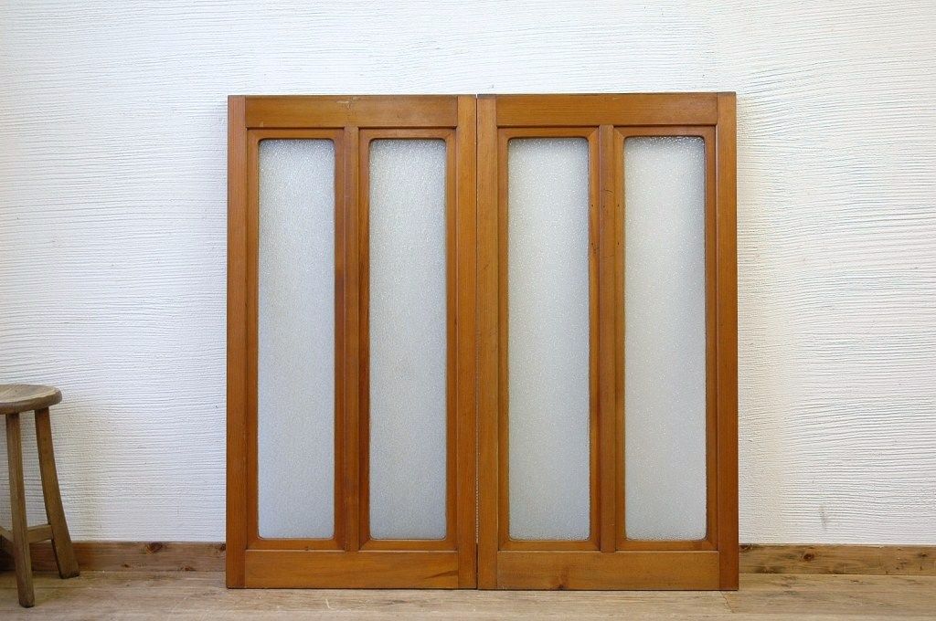 古い木味のシックな明り取り2枚セット