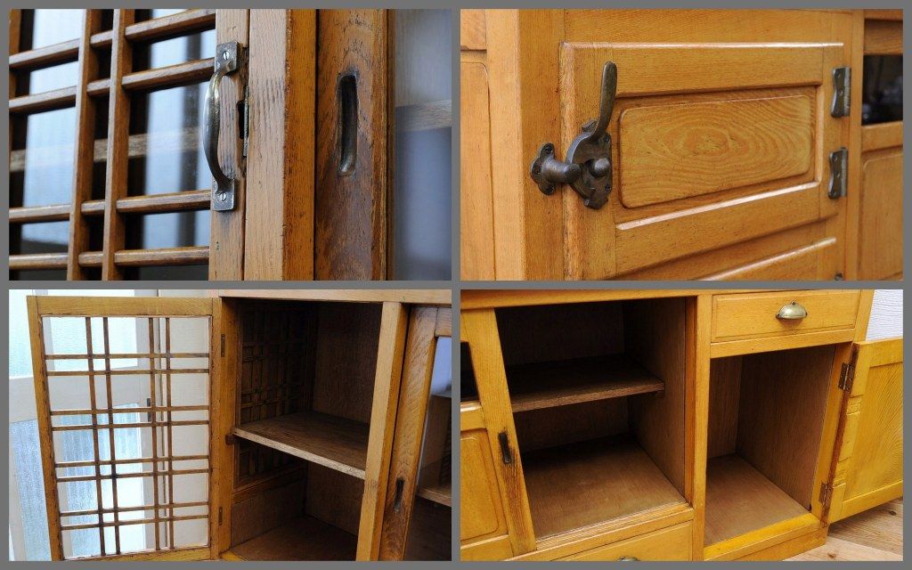 アンティーク家具　◇珍品!古いナラ材の作業台と冷蔵庫のついた特大食器棚