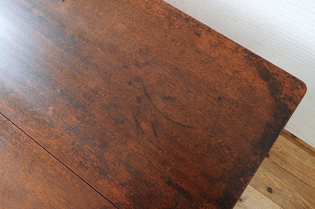アンティーク家具　古い木のモールガラス作業台