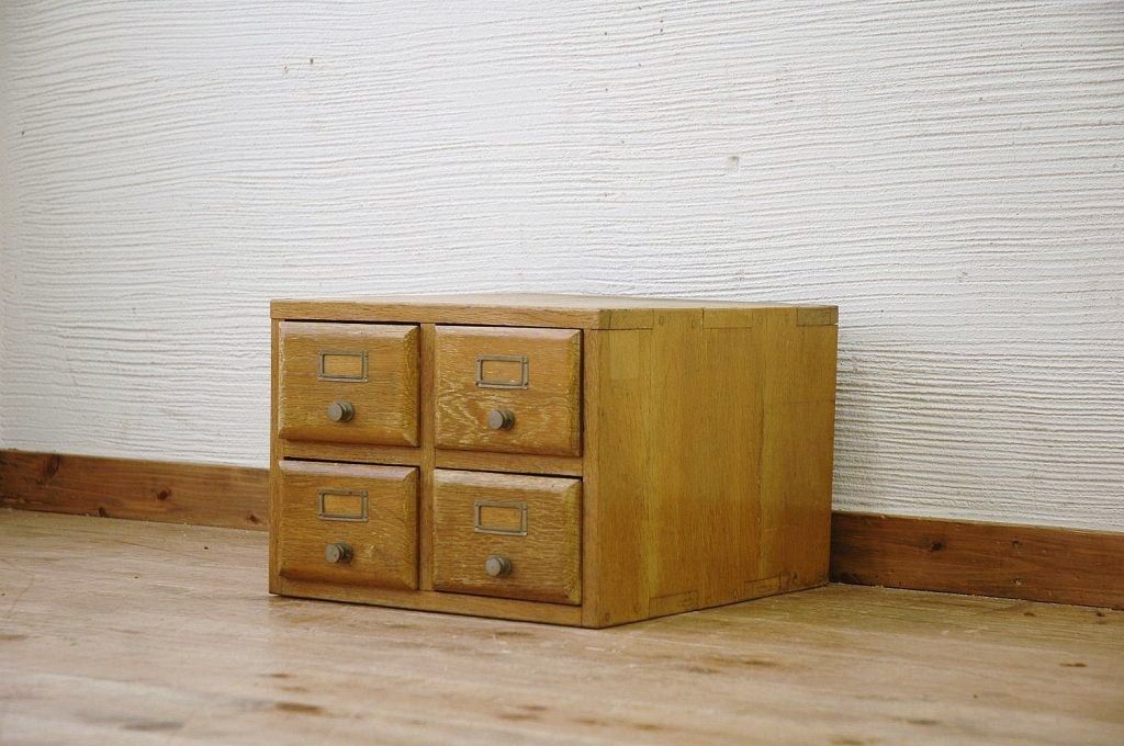 アンティーク家具　古いナラ材の小さなカードケース(図書館、図書室)