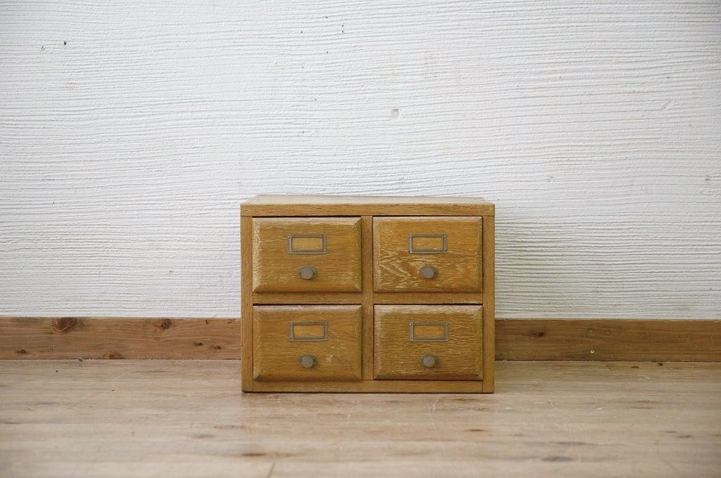 アンティーク家具　古いナラ材の小さなカードケース(図書館、図書室)