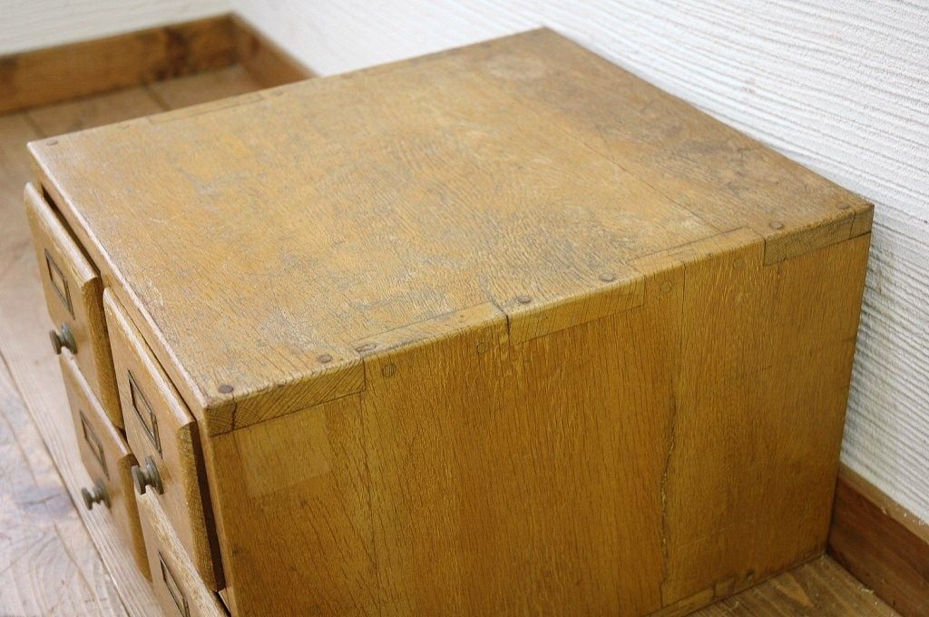 アンティーク家具　古いナラ材の小さなカードケース(図書館、図書室)