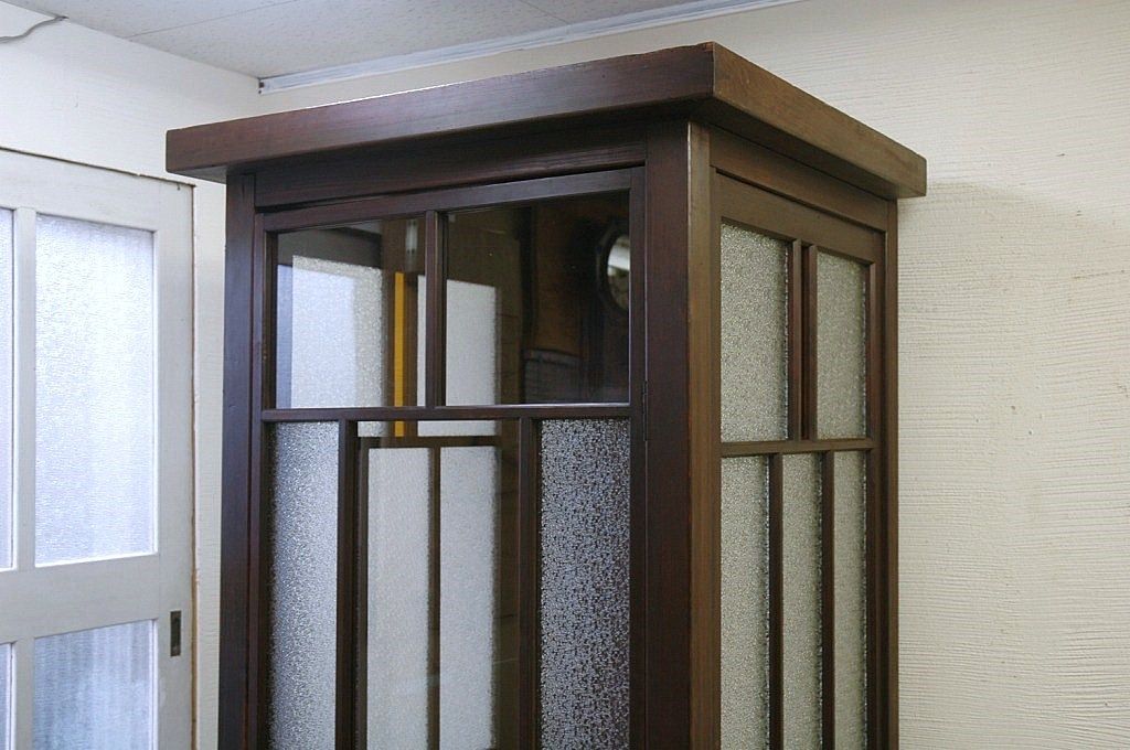 アンティーク雑貨　極上美品!古い色ガラス入りの電話ボックス
