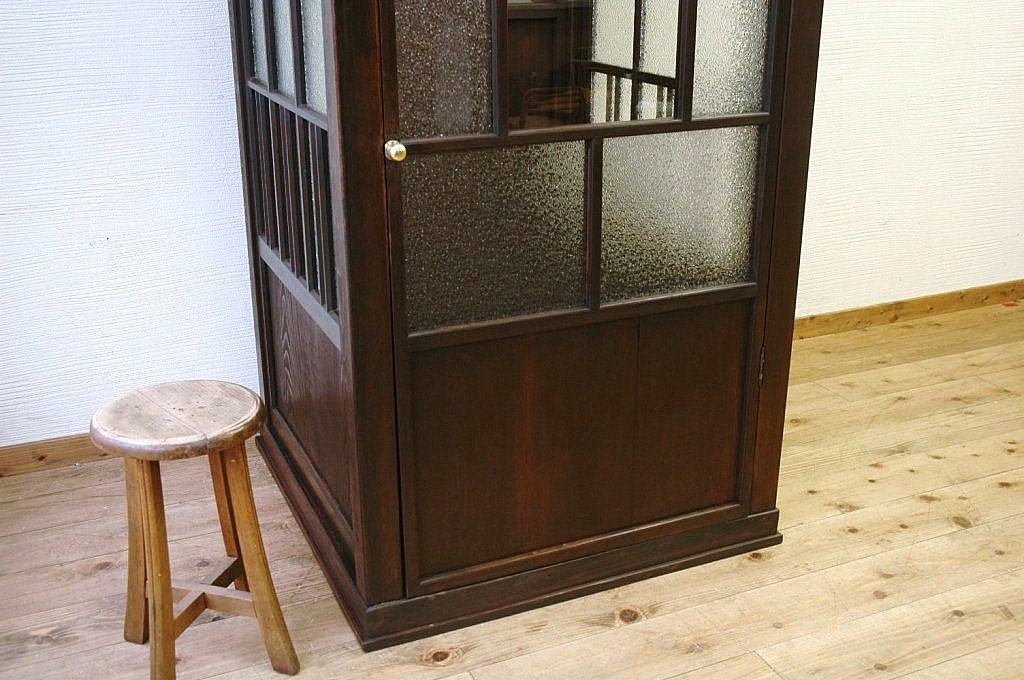 アンティーク雑貨　極上美品!古い色ガラス入りの電話ボックス