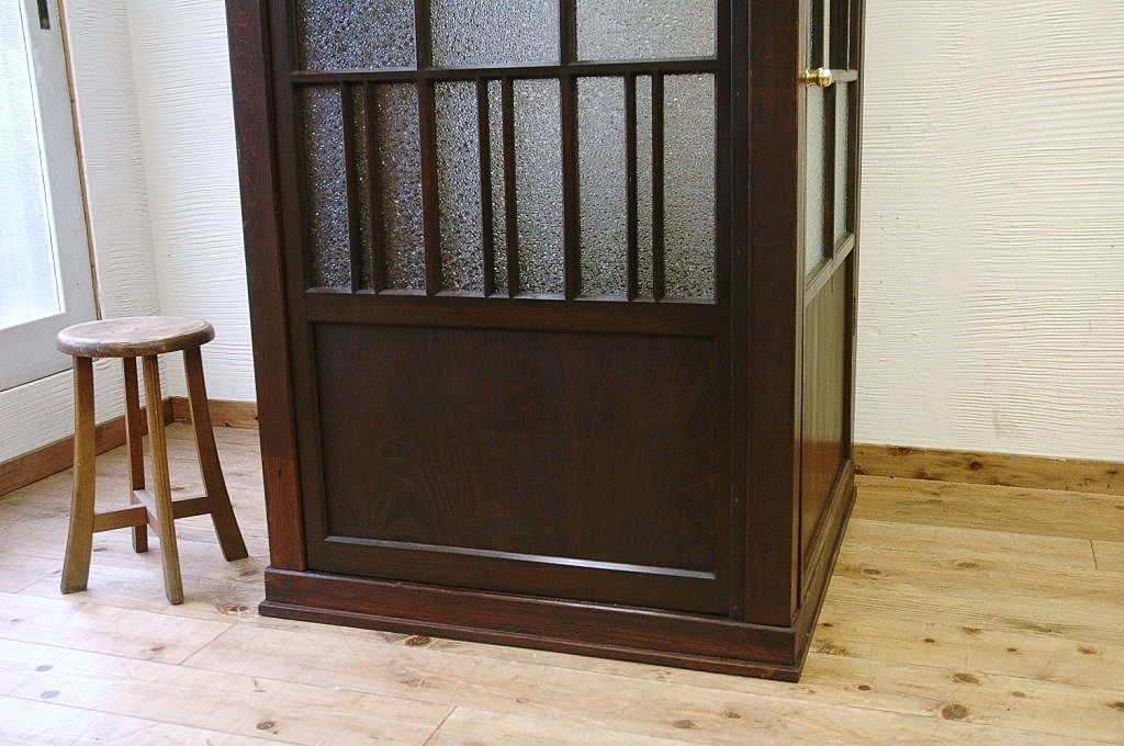 アンティーク雑貨　極上美品!古い色ガラス入りの電話ボックス
