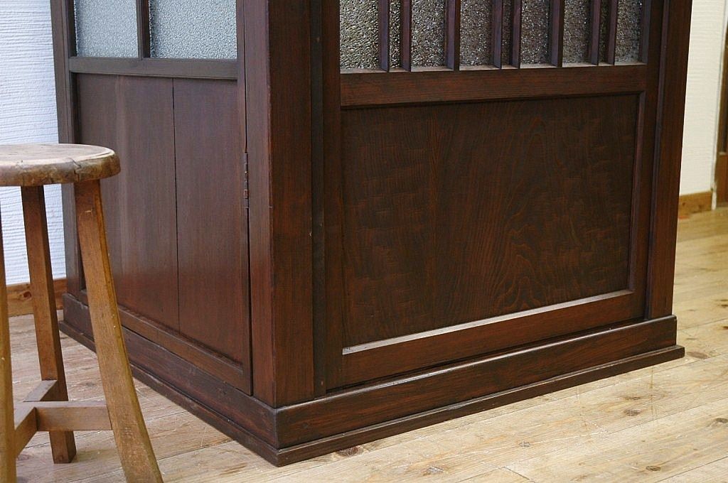 アンティーク雑貨　極上美品!古い色ガラス入りの電話ボックス