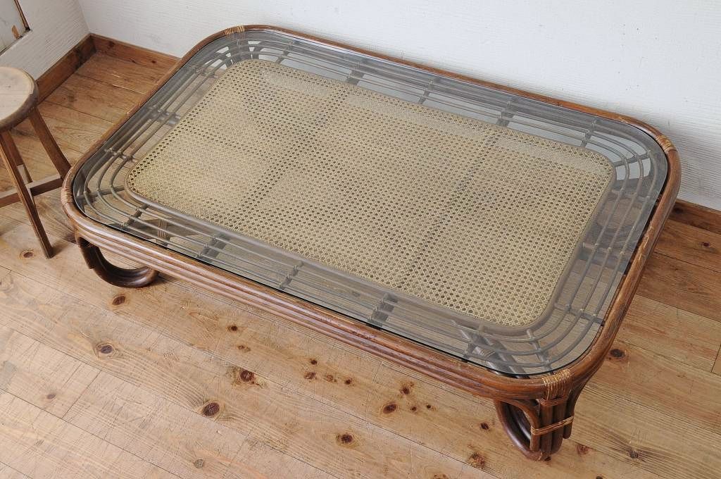 中古　KOSUGAコスガ製　藤細工センターテーブル