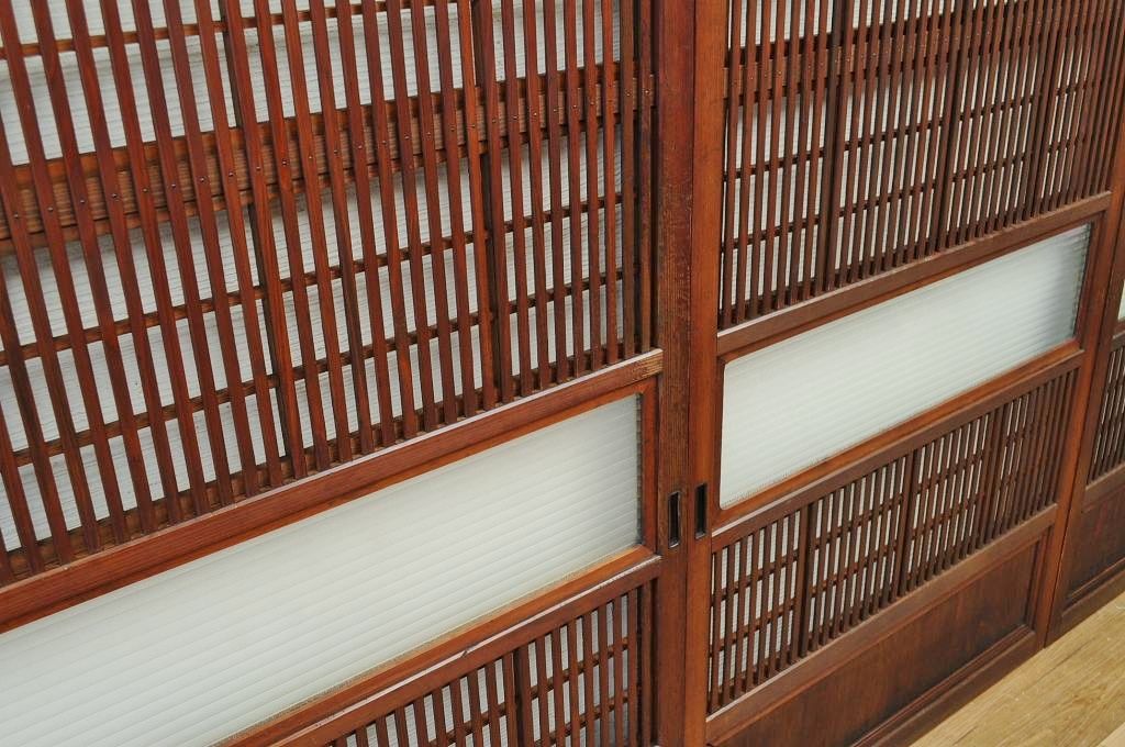 美品!!裏障子付時代格子戸4枚セット(銀モールガラス入)
