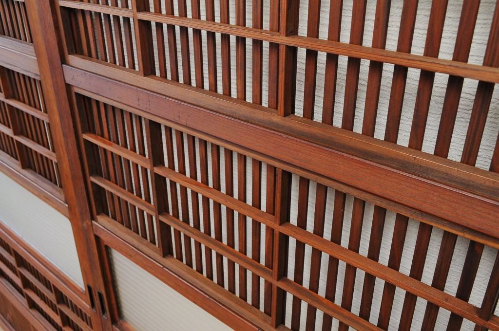 美品!!裏障子付時代格子戸4枚セット(銀モールガラス入)