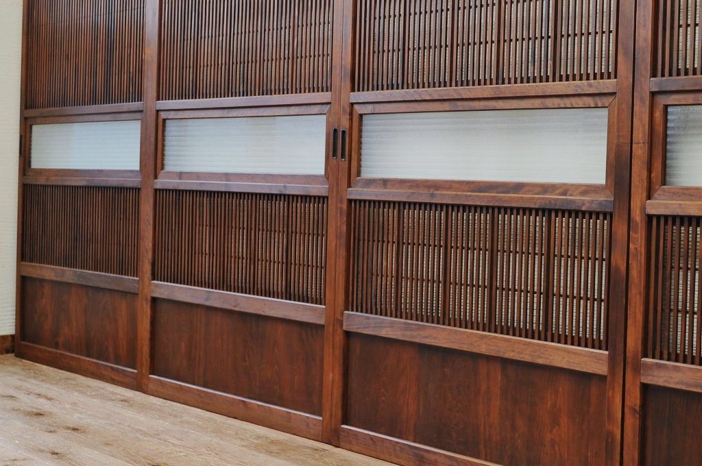 極上美品!裏障子付銀モールガラス格子戸4枚セット1