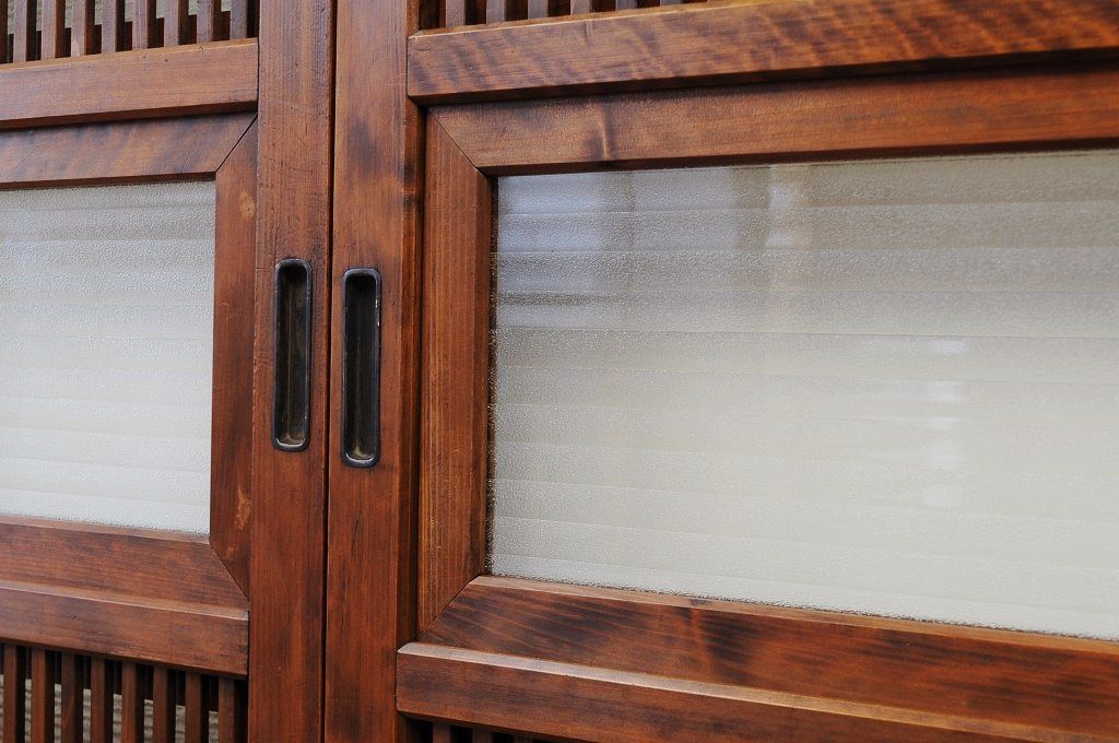 極上美品!裏障子付銀モールガラス格子戸4枚セット1